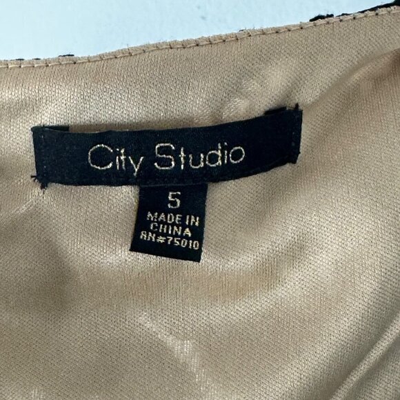 City Studio Nude Dress Black Lace Overlay Sleeveless Formal Dress Juniors Size 5 - Picture 6 of 11